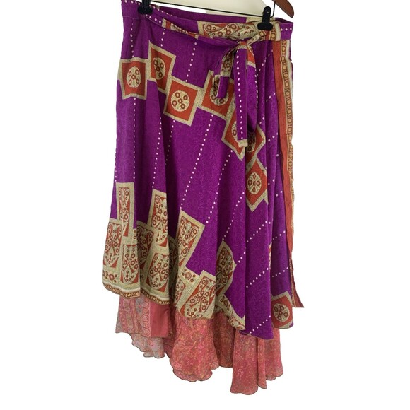 Urban Nomad Earthbound Trading Silk Wrap Skirt Layered Reversible One Size - Picture 1 of 11
